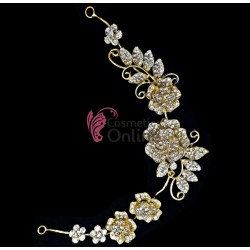 Tiara Ti040HH Auriu pentru mirese cu cristale Argintii + 2 Agrafe